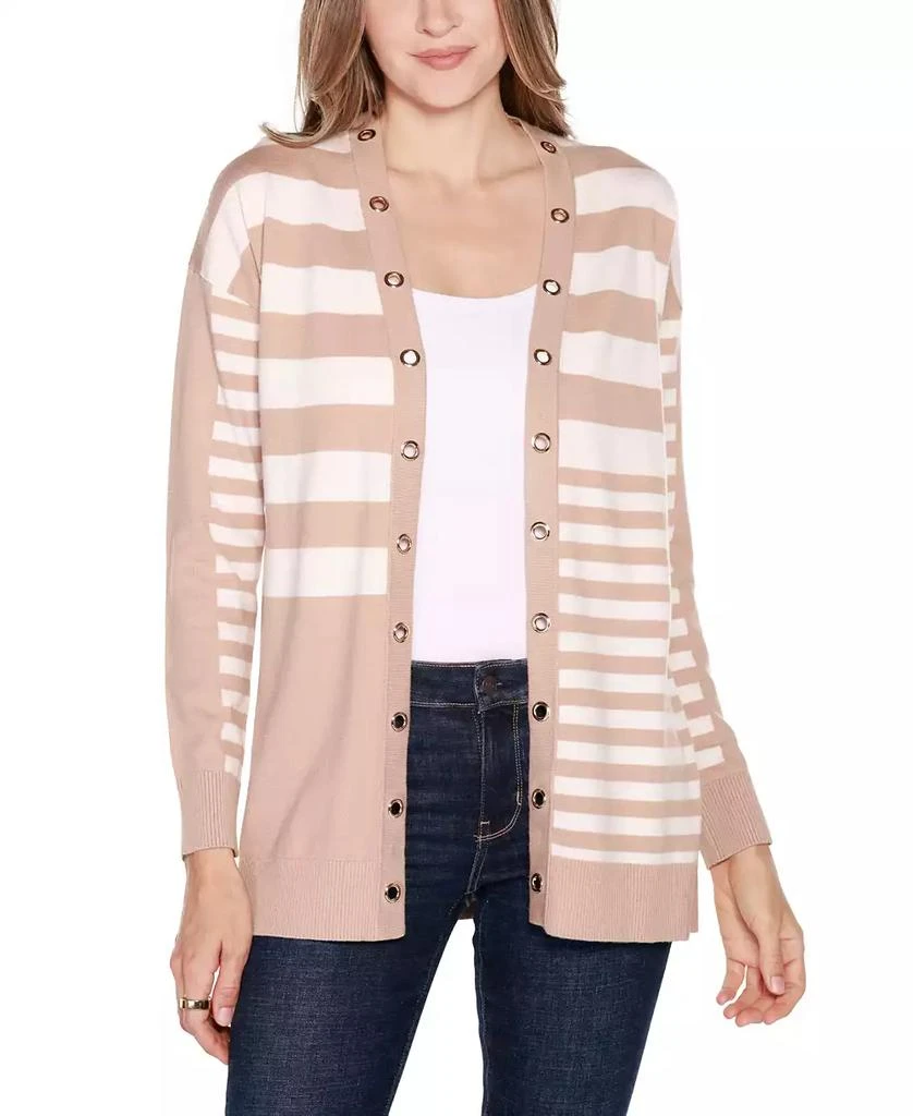 Belldini Women's Black Label Colorblocked Open-Front Cardigan Sweater 1