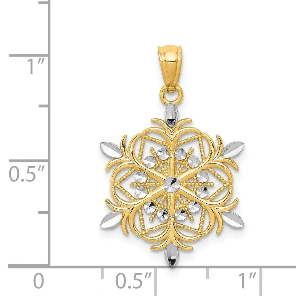 Diamond2Deal 14k Yellow Gold and White Rhodium Diamond-cut Snowflake Pendant 4