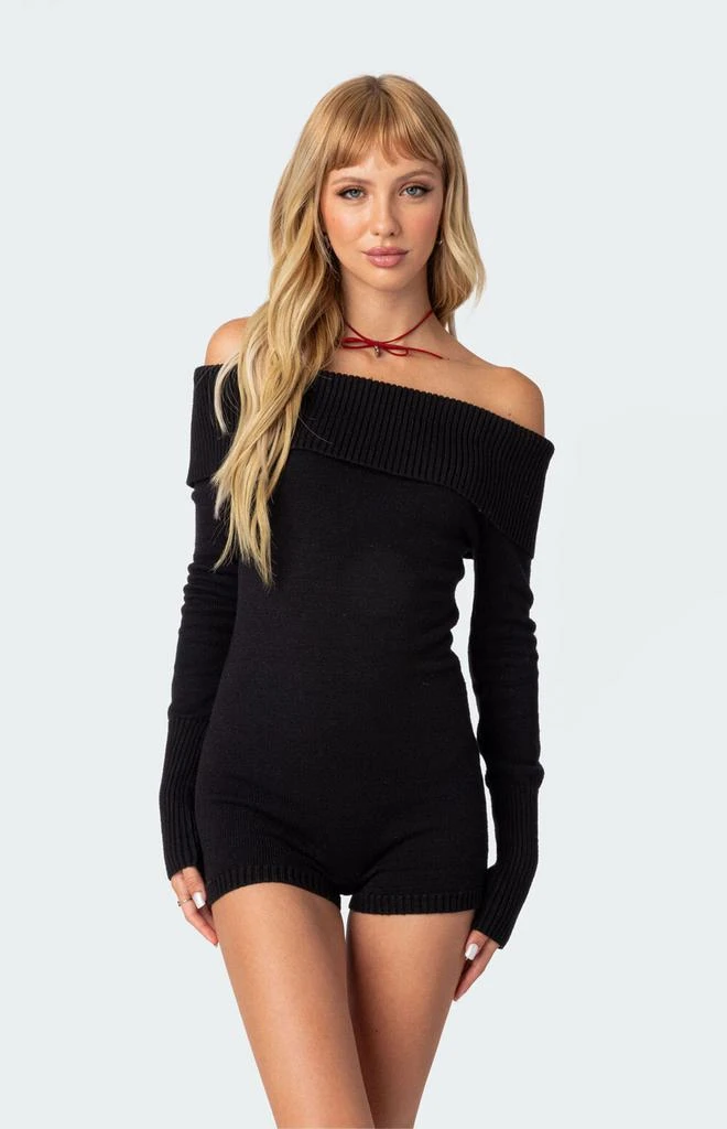 Edikted Pandorah Off Shoulder Knitted Romper 5