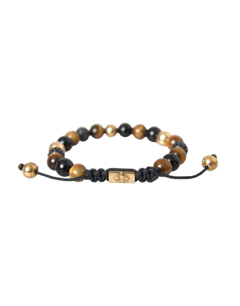Nialaya CZ Ball Tiger Eye Stone  Beaded Men Men's Bracelet
