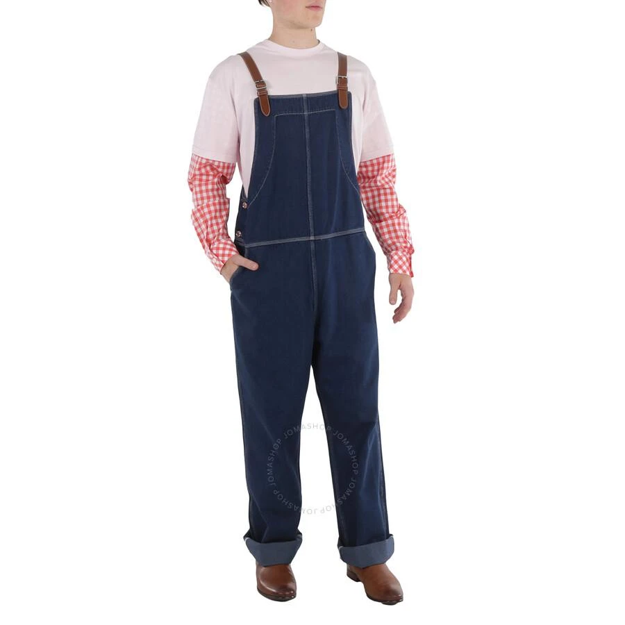 Burberry Dark Canvas Blue Leather-Trim Denim Dungarees 3