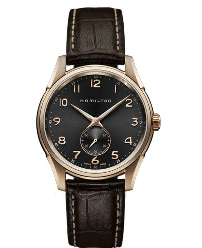 Hamilton Hamilton Jazzmaster Thinline Small Second Quartz Black Dial Leather Strap Men's Watch H38441583