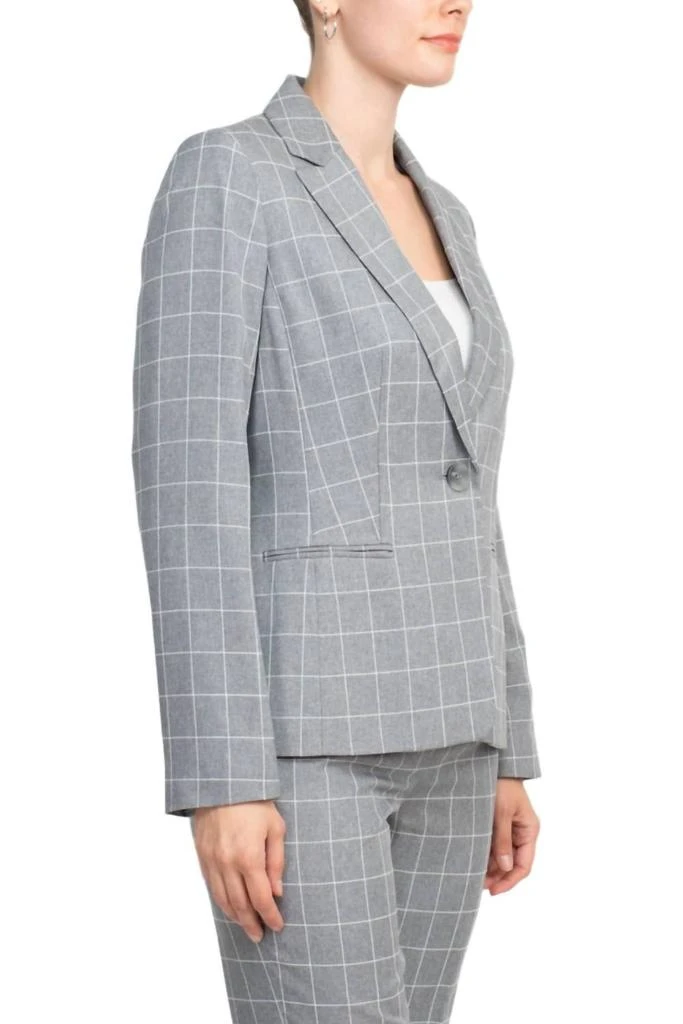 Le Suit Le Suit - Notched Collar Mélange Windowpane Jacket With Crepe Pant Suit Set 3