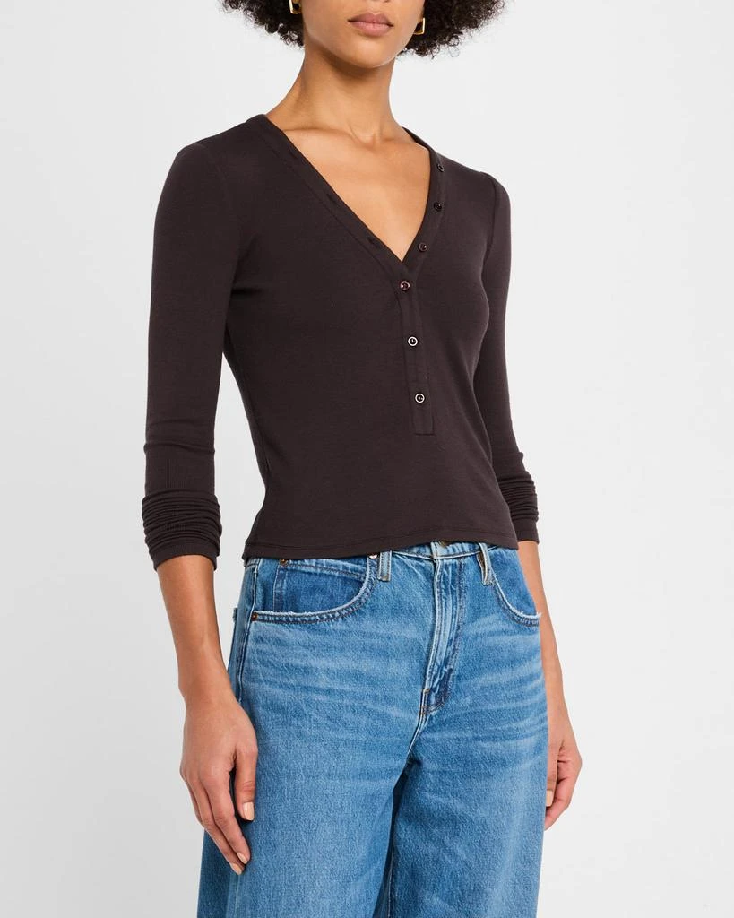 FRAME Long-Sleeve Ribbed Henley Top 4