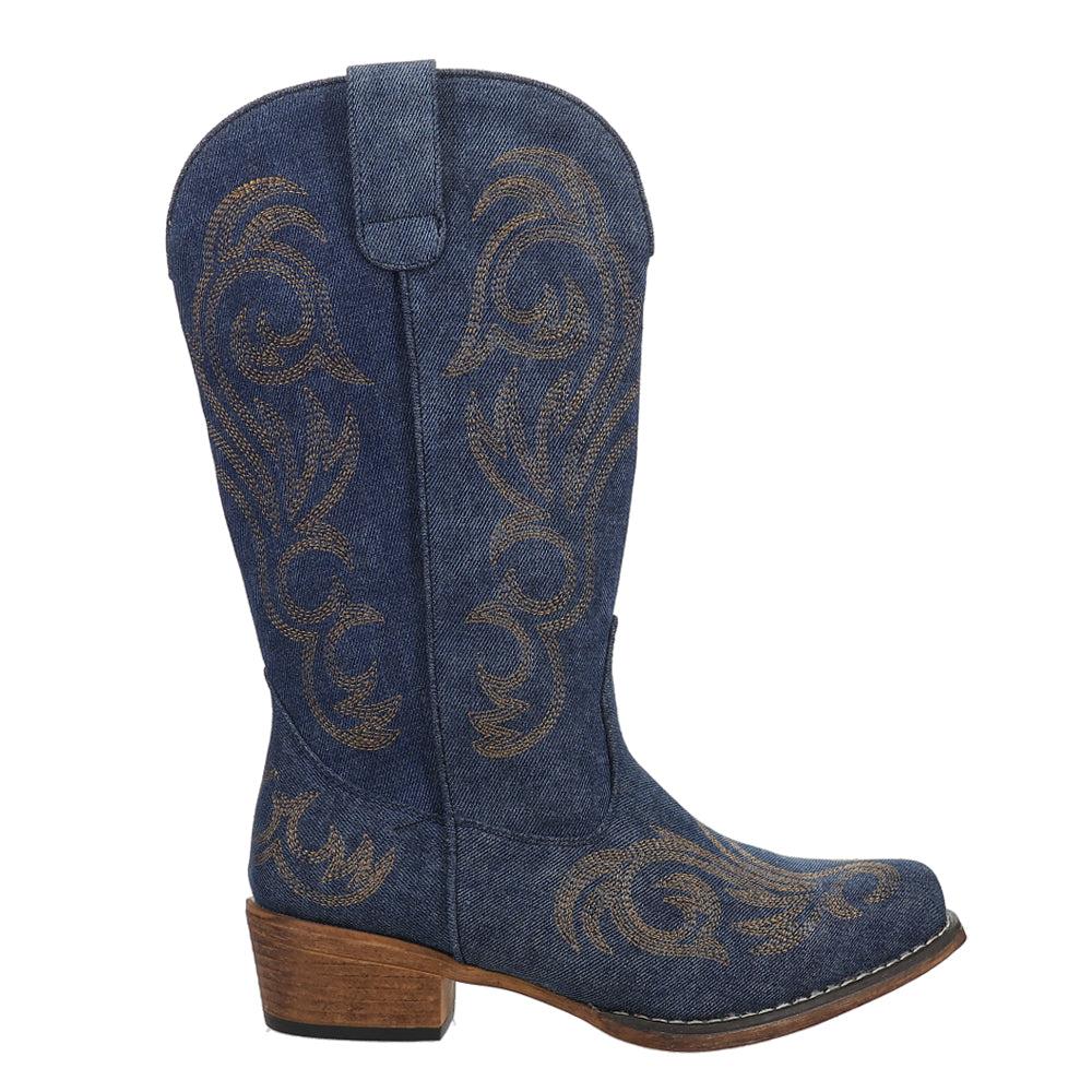 Roper Riley Denim Embroidered Snip Toe Cowboy Boots