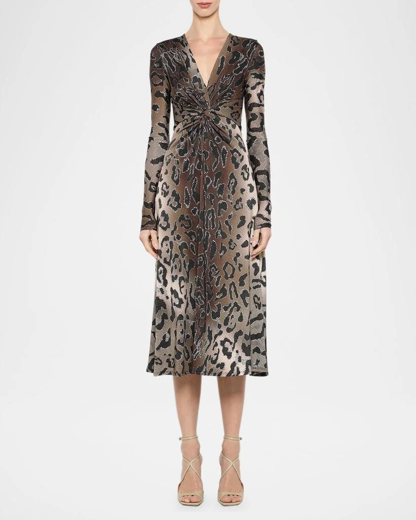 PRABAL GURUNG Leopard-Print Twisted Long-Sleeve Jersey Midi Dress 1