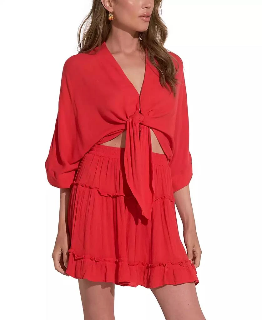 Elan Women's Tie-Front 3/4-Sleeve V-Neck Blouse 1