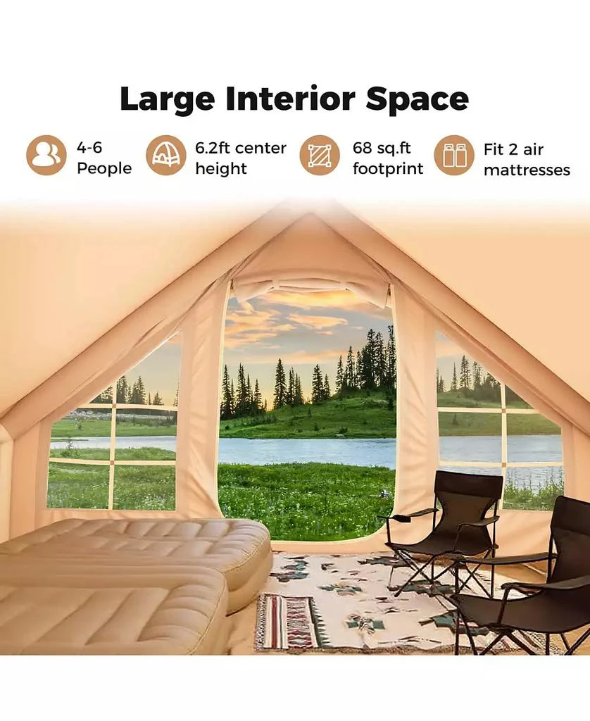 Costway 4-6 People Inflatable Tent with 4 Mesh Screen Windows 2 Doors Skylight Carrying Bag 5