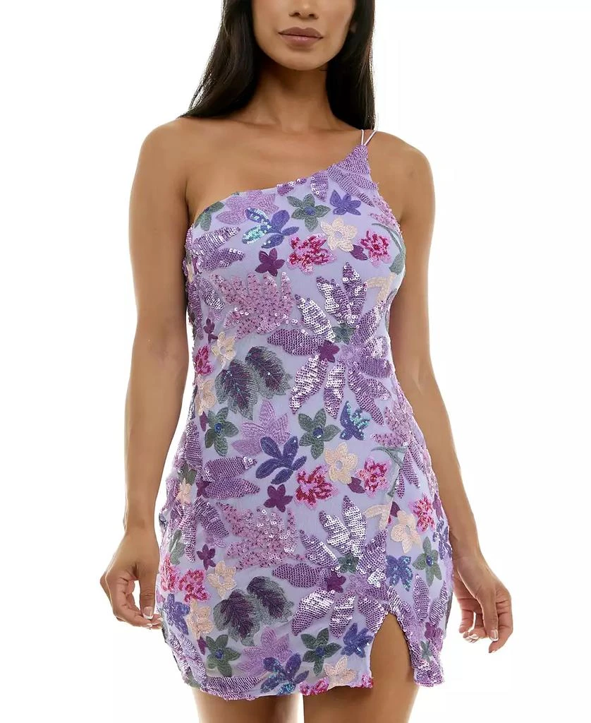Crystal Doll Juniors' One-Shoulder Patterned-Sequin Bodycon Dress 4
