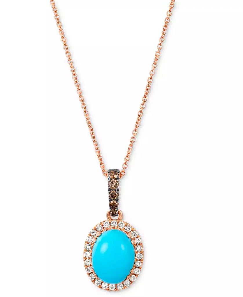 Le Vian Robins Egg Blue Turquoise (2 ct. t.w.) 
Diamond (1/4 ct. t.w.) Halo Adjustable 20" Pendant Necklace in 14k Rose Gold 1