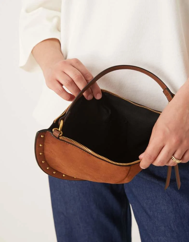 ASOS ASOS DESIGN faux suede scoop studded shoulder bag in tan 2
