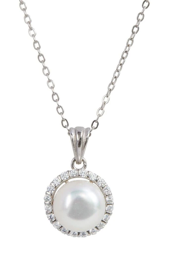 Savvy Cie Jewels Sterling Silver Cultured Freshwater Pearl Halo Pendant Necklace