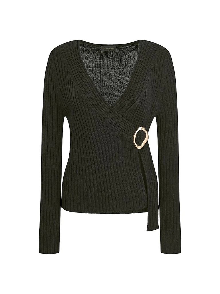 Donna Karan Wool Rib-Knit Tie-Waist Cardigan
