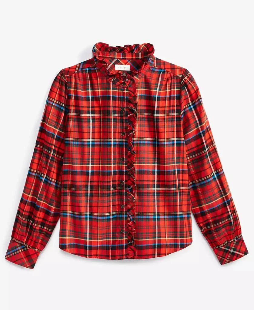 On 34th Women's Festive Plaid Ruffle-Neck Flannel Shirt, Created for Macy's 6