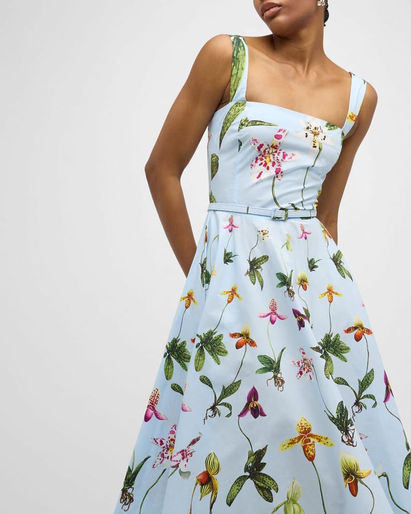 [期間限定値下]Classic Oxford Belted Dress Hypnotic V Neck Midi Dress Blue Floral Online | Zimmermann