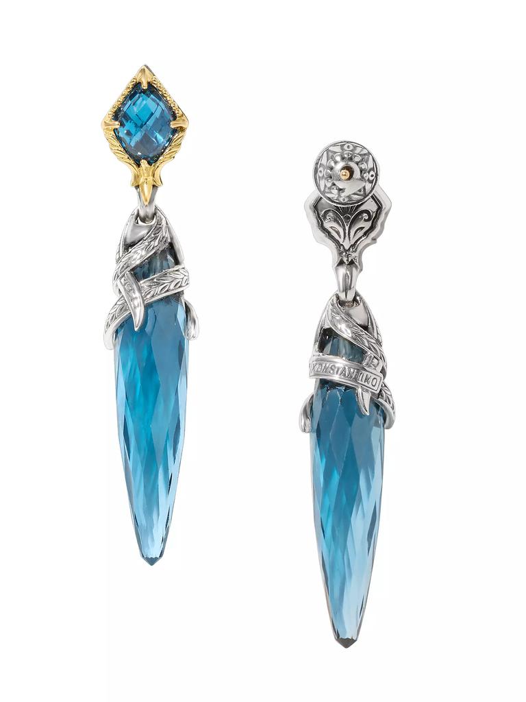 Konstantino Anthos Sterling Silver, 18K Yellow Gold & Blue Spinel Drop Earrings