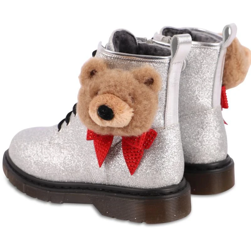 Monnalisa Teddies and bows glitter boots in silver 2