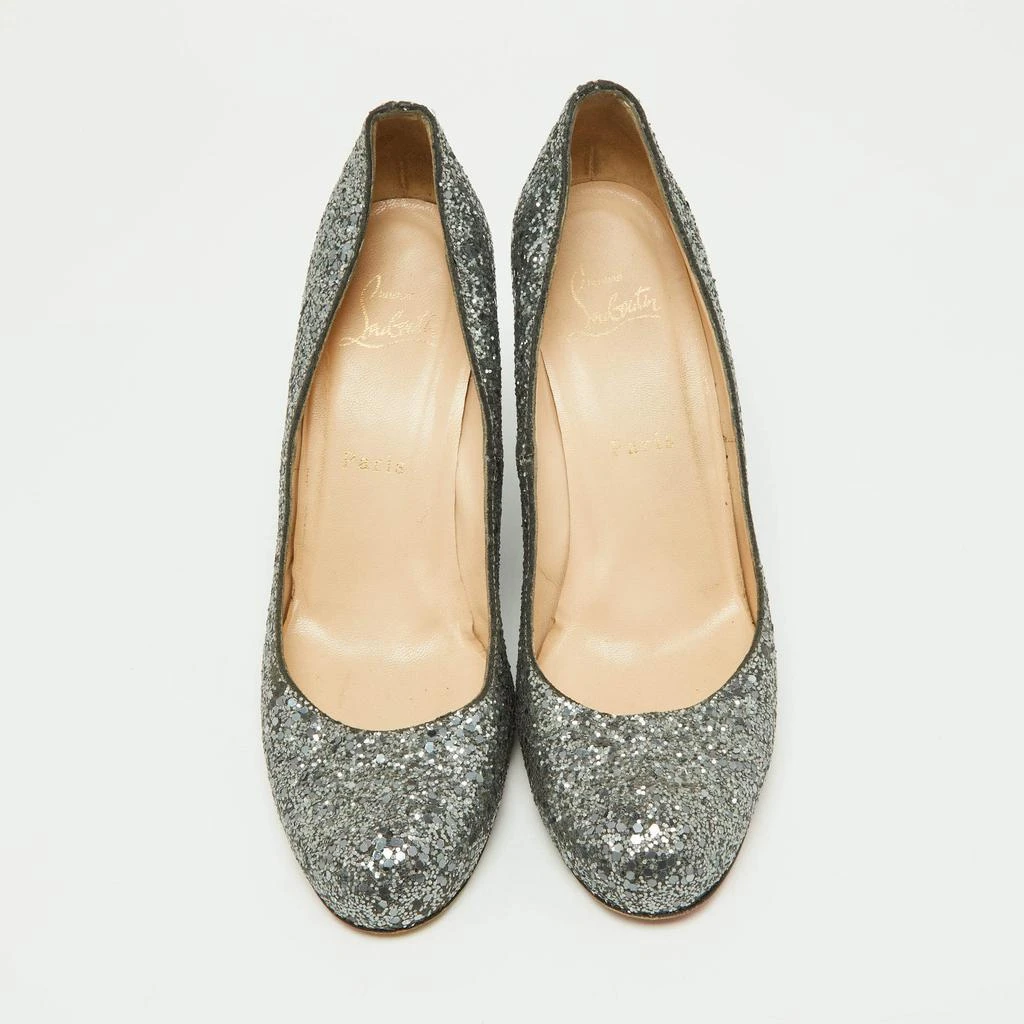 Christian Louboutin Christian Louboutin Metallic Grey Coarse Glitter Miss Boxe Wedge Pumps Size 38 3
