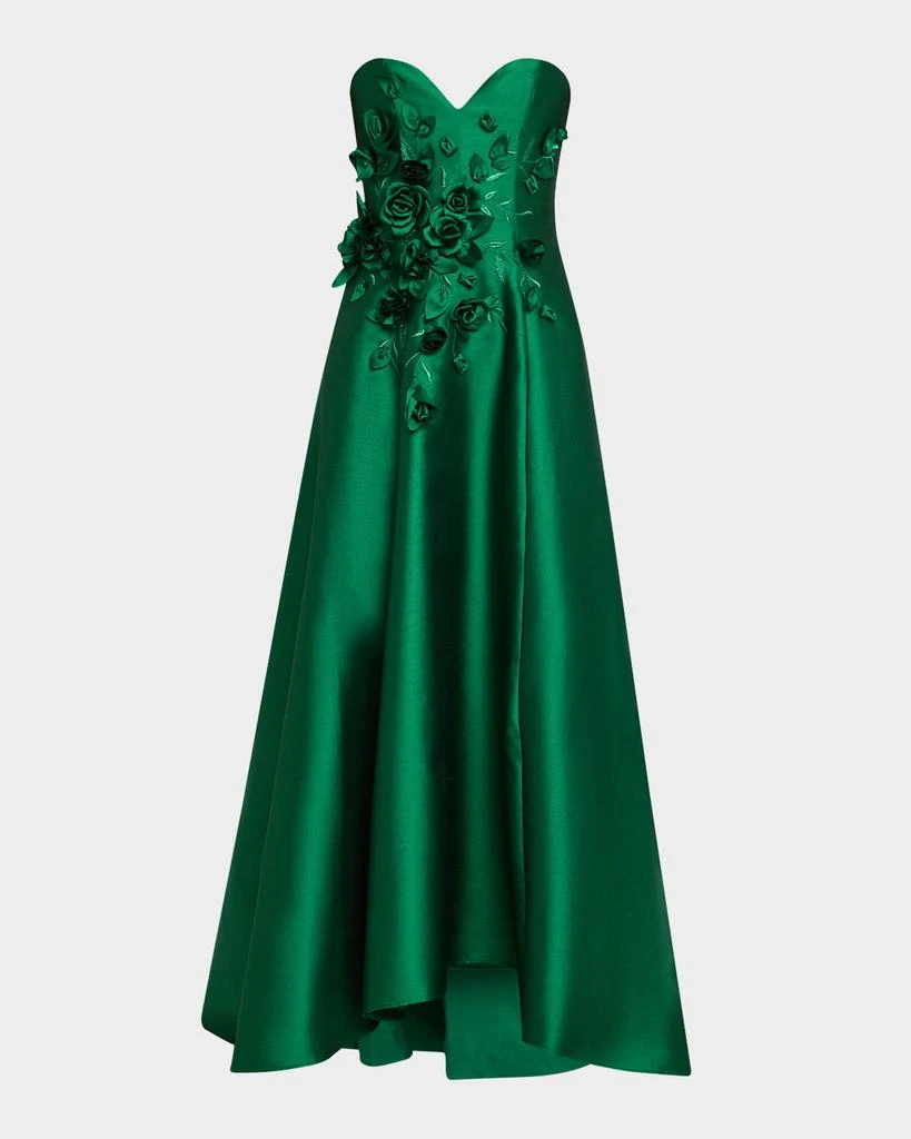 Badgley Mischka Strapless Floral Applique Gazar Gown 1