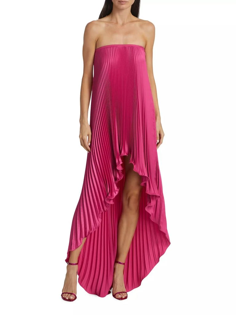 L'Idée Les Éléments Feminite Pleated Satin High-Low Strapless Dress 2