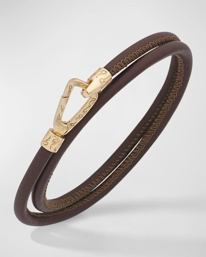 Marco Dal Maso Men's Lash Double Wrap Smooth Leather Bracelet, Gold 1