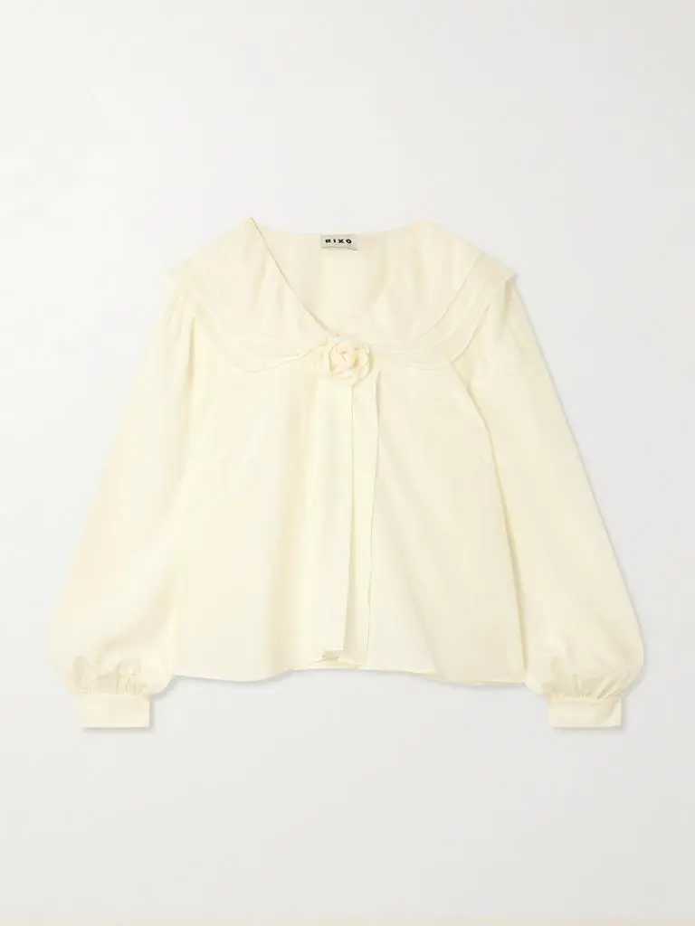 Rixo Emelin Layered Appliquéd Silk Crepe De Chine Blouse - Ivory