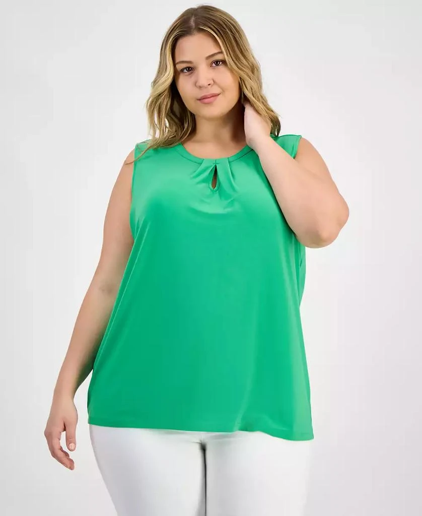 Kasper Plus Size Sleeveless Pleat-Neck Keyhole Top 1