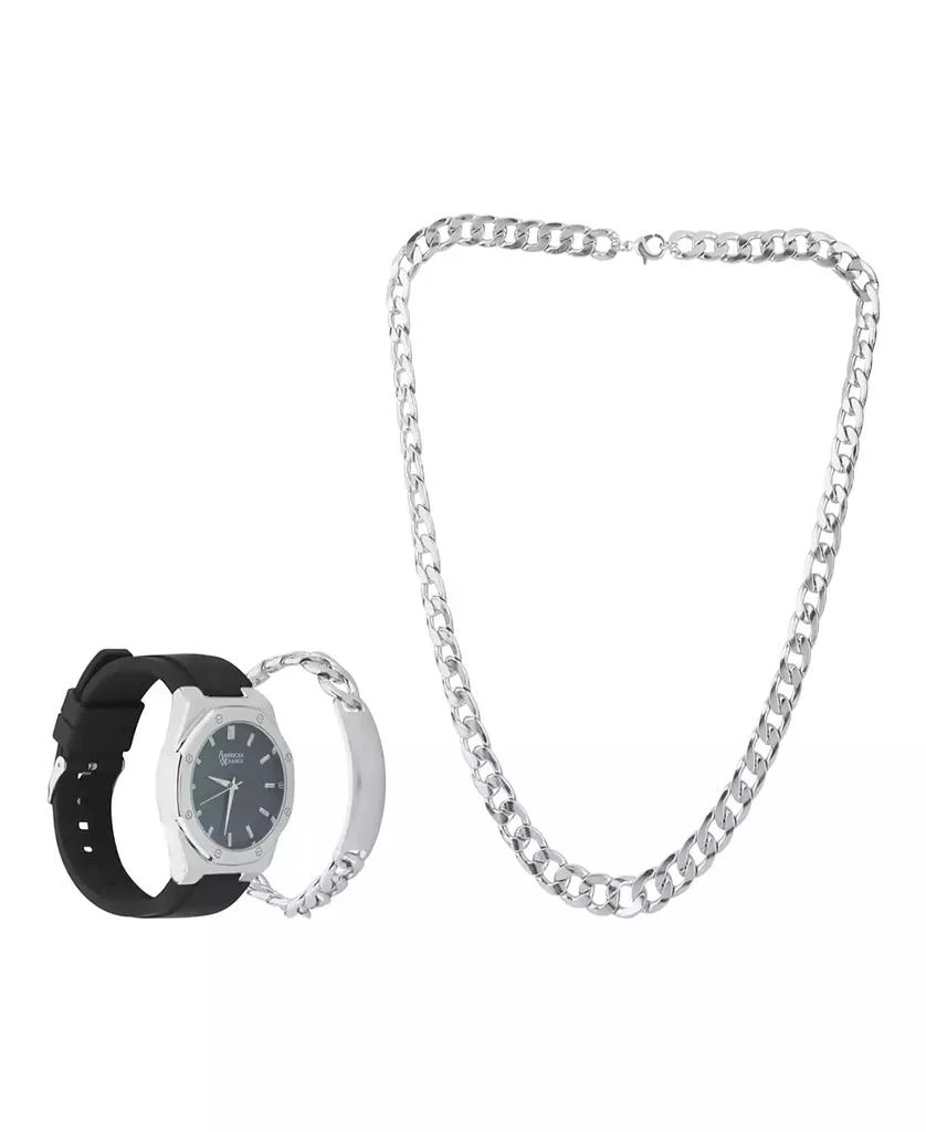 American Exchange Men's Matte Black Silicone Strap Analog Watch 42mm with Necklace and Bracelet Gift Set 2