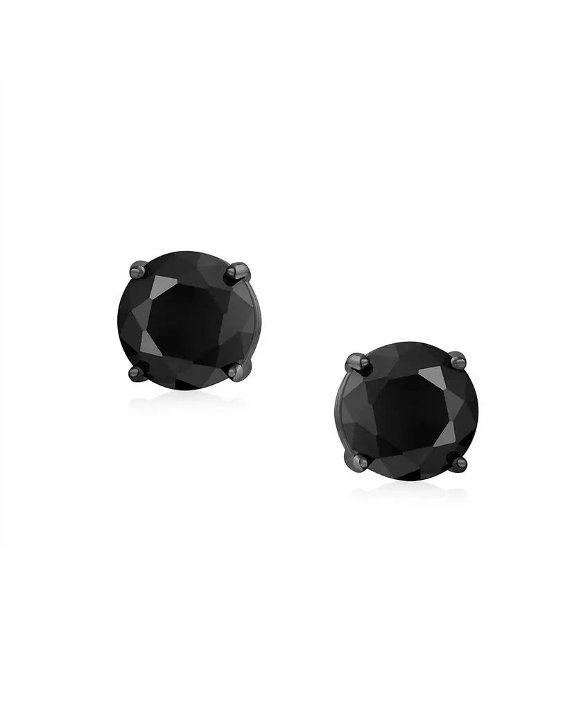 Bling Jewelry Black Round Solitaire Cubic Zirconia Stud Earrings CZ Screwback Posts Black Plated Sterling Silver 2