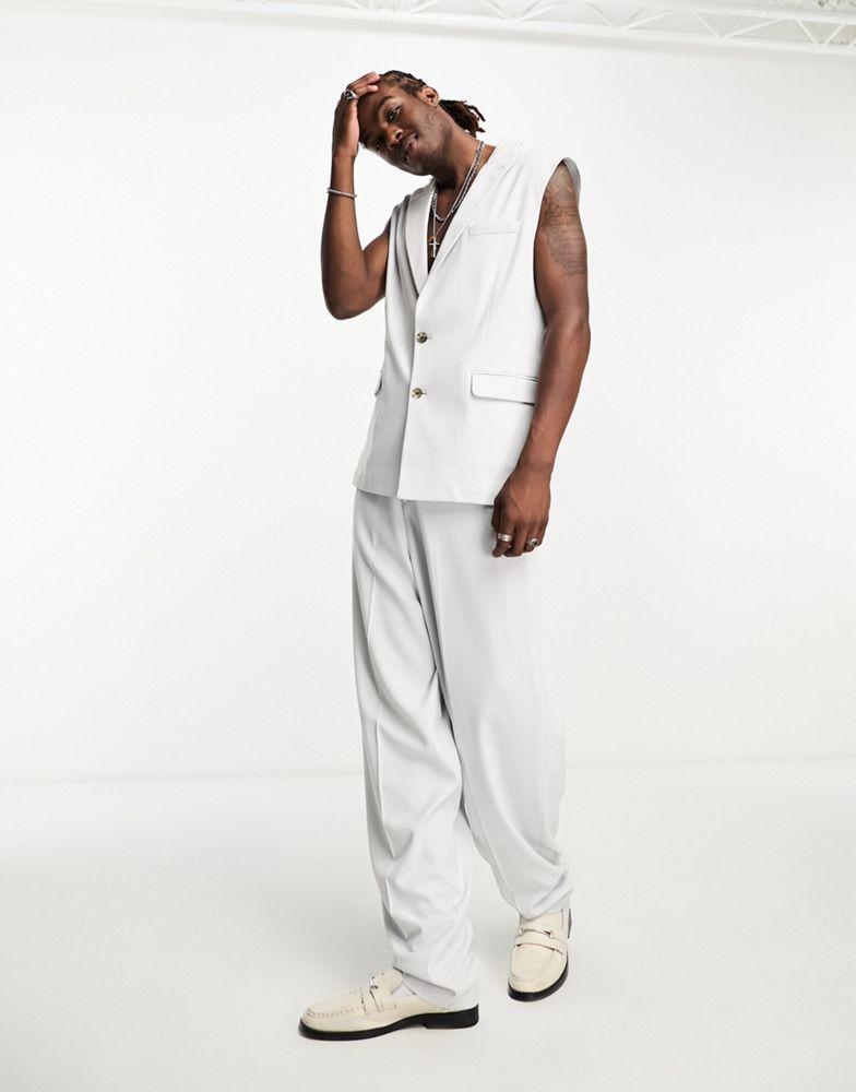 ASOS DESIGN ASOS DESIGN slim sleeveless suit jacket in light grey micro texture
