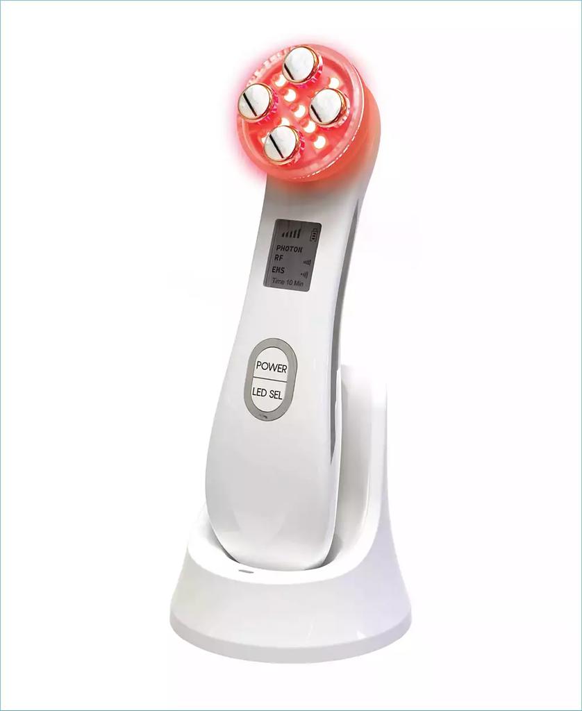 Tzumi Radio Frequency Microcurrent Facial Device 5 Light Face Corrector, Multi Color Mode Red Light Therapy for Face Massager Tool