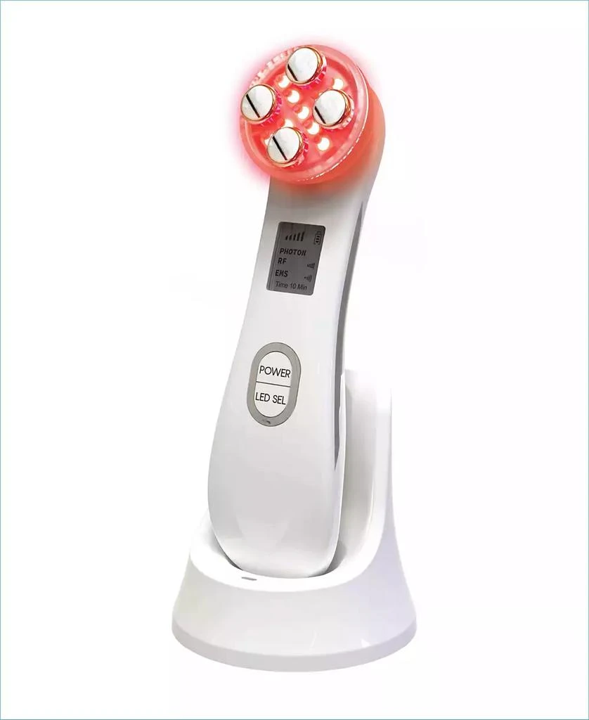 Tzumi Radio Frequency Microcurrent Facial Device 5 Light Face Corrector, Multi Color Mode Red Light Therapy for Face Massager Tool