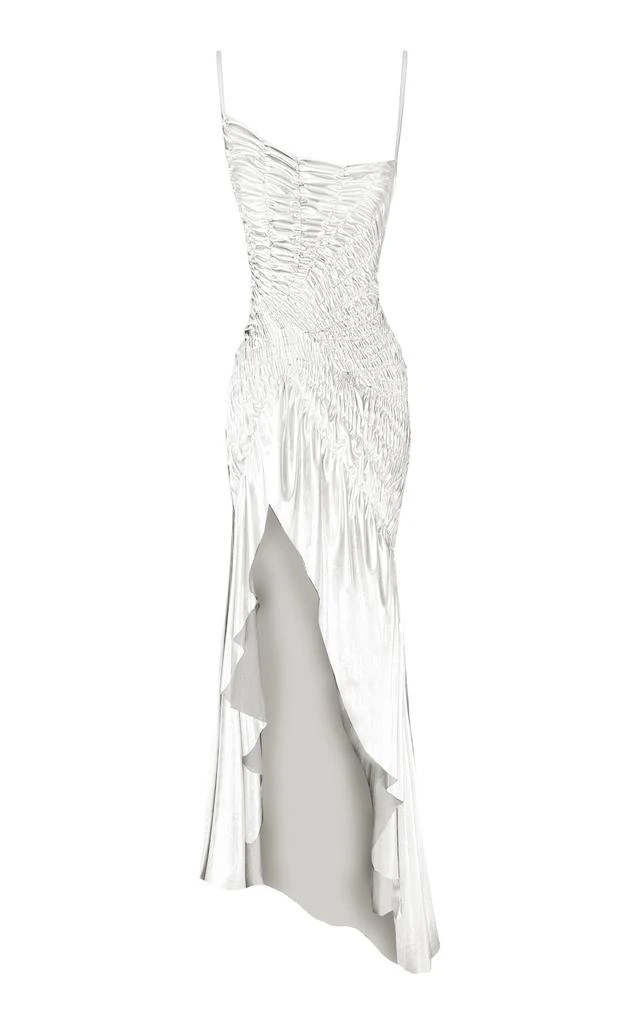 knee length dresses for ladies Mina Midi Dress, in Ivory Luxe Satin