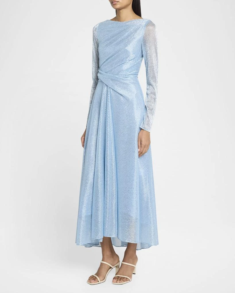 Talbot Runhof Metallic Mermaid Voile Long-Sleeve Midi Dress 4