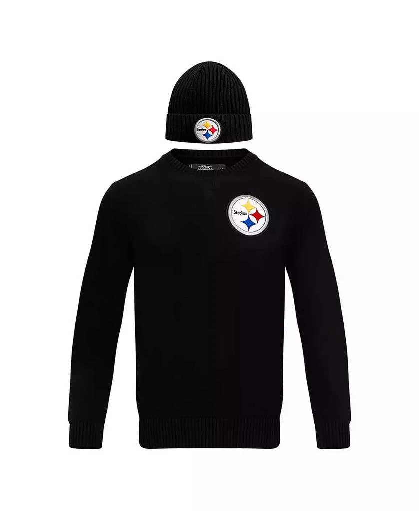 Pro Standard Men's Black Pittsburgh Steelers Crewneck Pullover Sweater and Cuffed Knit Hat Box Gift Set 3