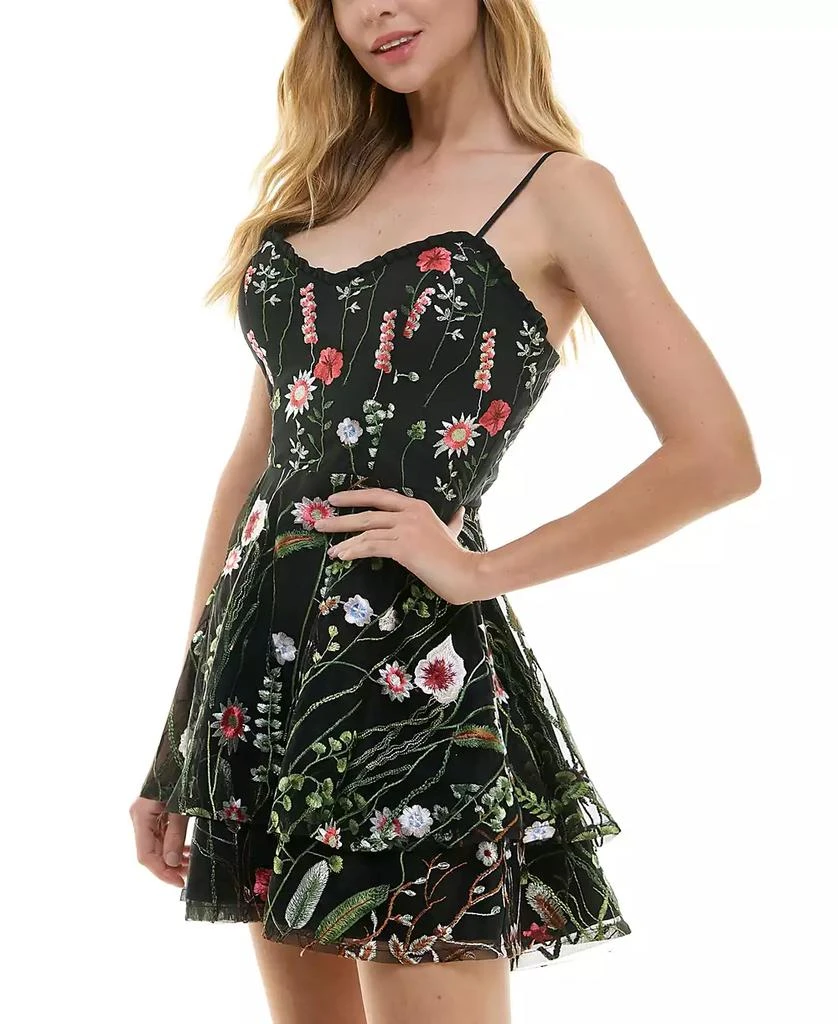 City Studios Juniors' Sweetheart-Neck Fit & Flare Floral-Embroidered Dress 3