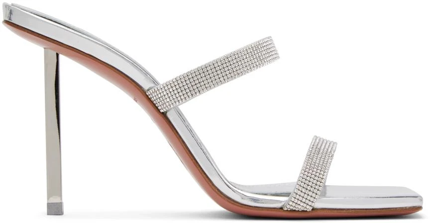 Amina Muaddi Silver Rih Slipper Heeled Sandals 1