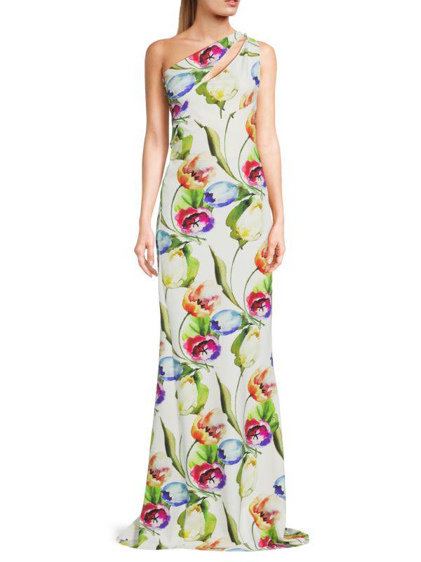 Chiara Boni Floral One-Shoulder Jersey Gown