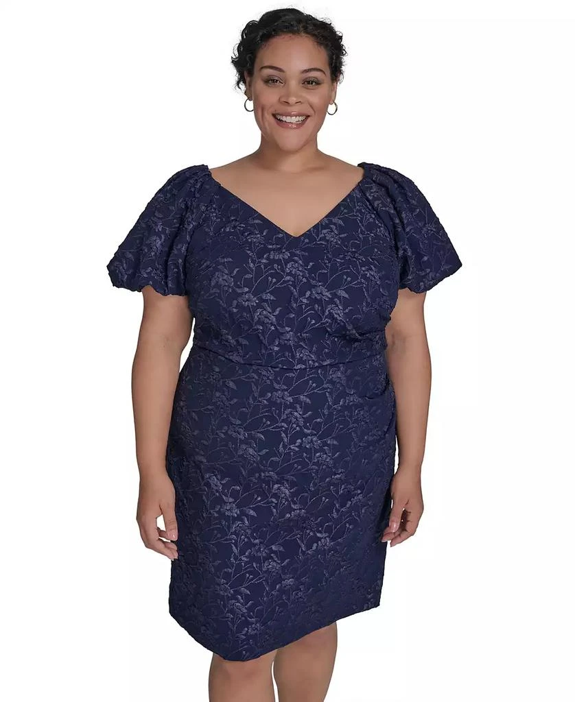 Plus Size Puff-Sleeve Jacquard Sheath Dress – On Sale Now with Up