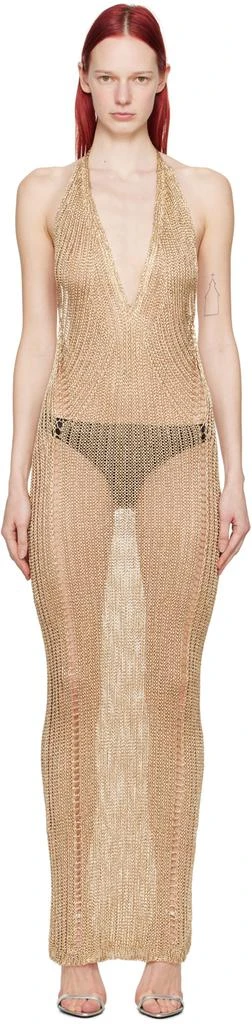 slim fit dress slacks Mirri Bouclé Halterneck Maxi Dress in Yellow main image 1
