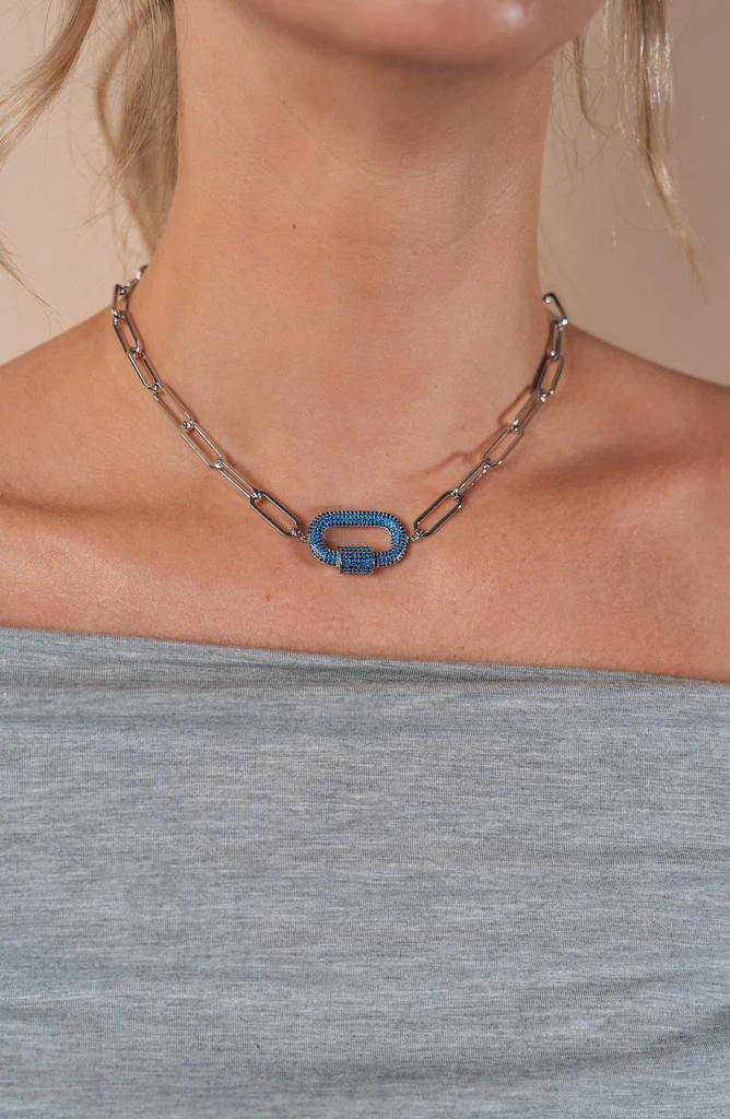 Sterling Forever Pavé CZ Carabiner Lock Pendant Necklace 2