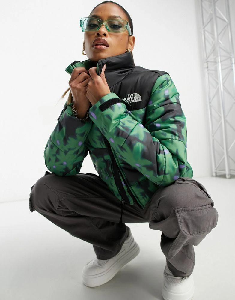 The North Face The North Face Saikuru cropped puffer in green flower print Exclusive at ASOS 1