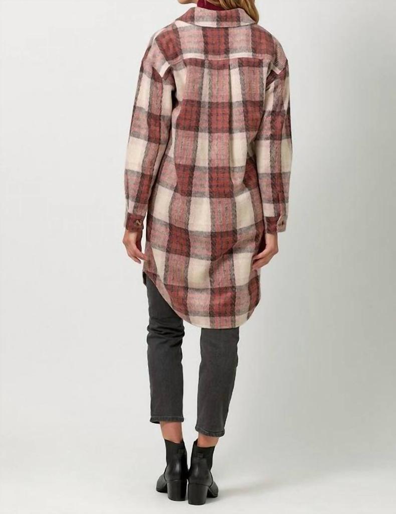 mystree Noelle Plaid Longline Shacket In Red Multi
