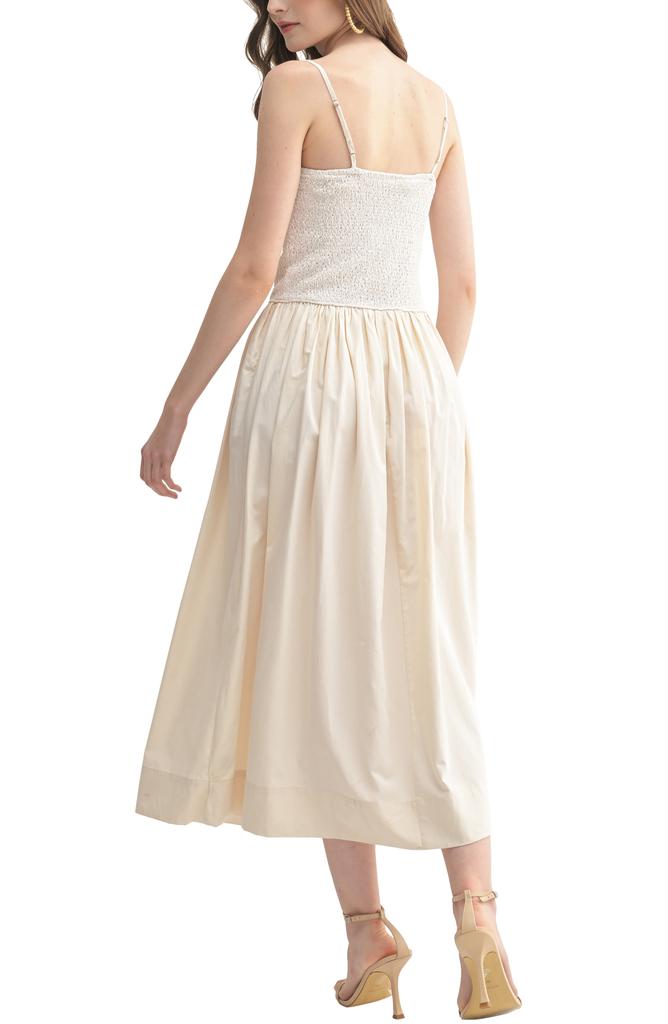 Lush Textured Mixed Media Midi Dress