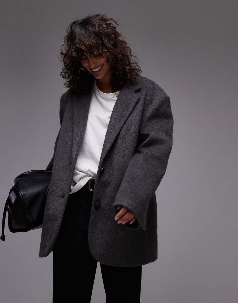 Topshop Topshop brushed wool look blazer coat in grey