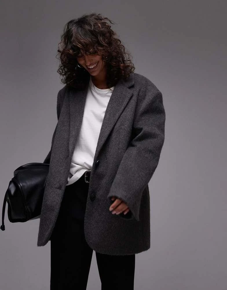 Topshop Topshop brushed wool look blazer coat in grey 2