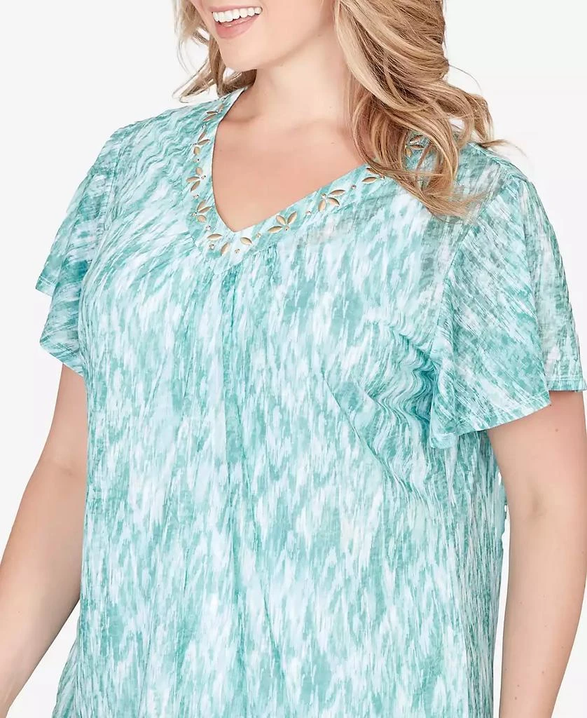 HEARTS OF PALM Plus Size Printed Knit Burnout Short Sleeve V-Neck Top 4