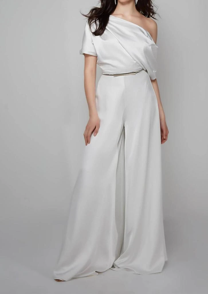 ALYCE PARIS Alyce Paris - Women
s Asymmetrical Neckline Wide Leg Bridal Jumpsuit