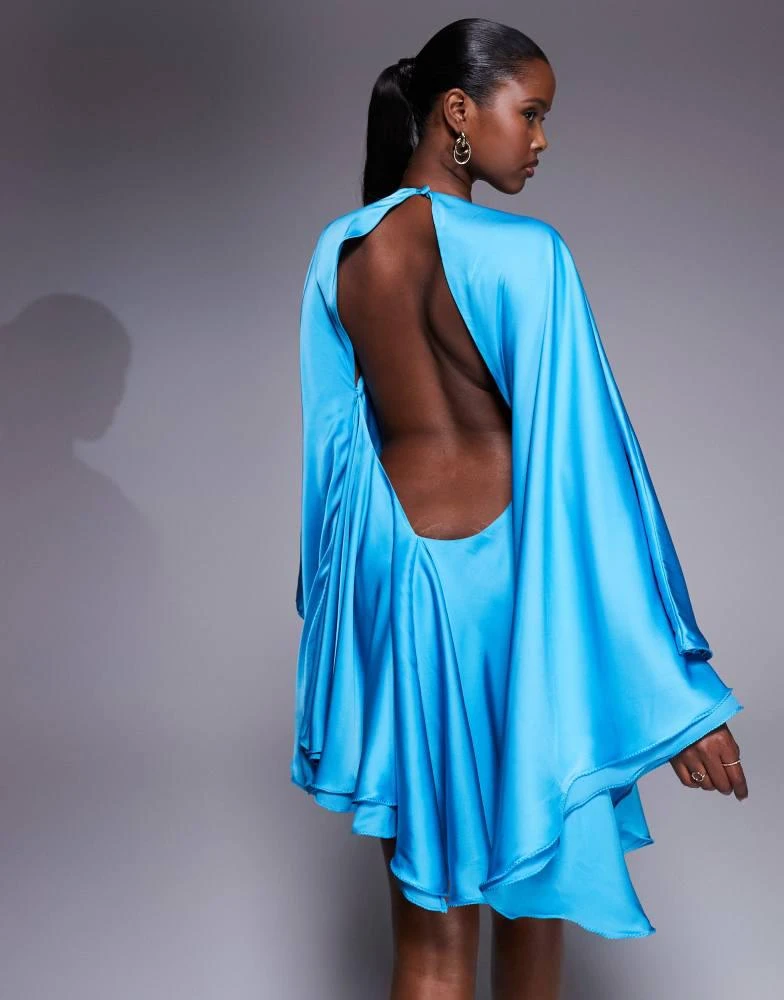 The Dolls House Circa Lorena volume sleeve plunge satin mini dress in turquoise blue