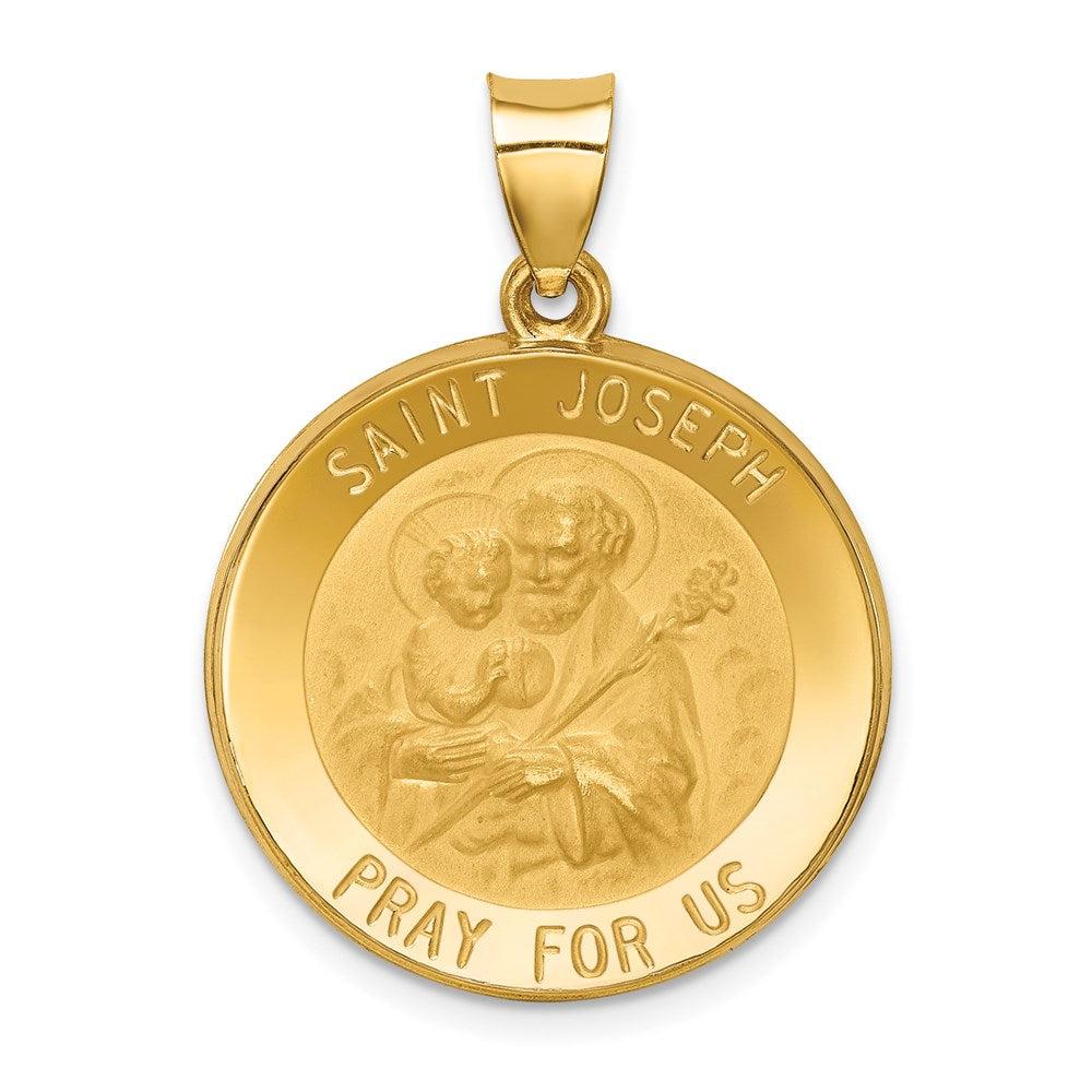 Diamond2Deal 14k Yellow Gold Polished and Satin St Joseph Medal Hollow Pendant